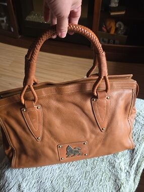 MCM Cognac Leather Braided-Handle Satchel